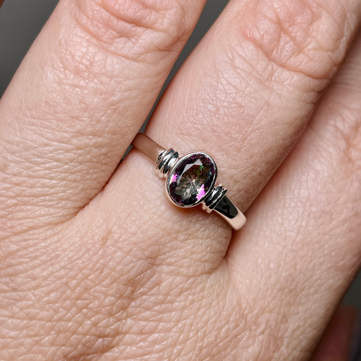 Mystic Topaz Oval Faceted Stone in a Decorative Setting R4831