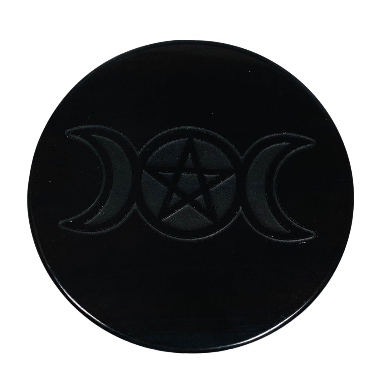 Obsidian Disc with pentagram moon OPTG001 - Nature's Magick