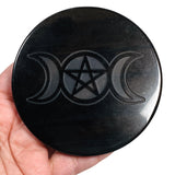 Obsidian Disc with pentagram moon OPTG001 - Nature's Magick