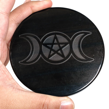 Obsidian Disc with pentagram moon OPTG001 - Nature's Magick