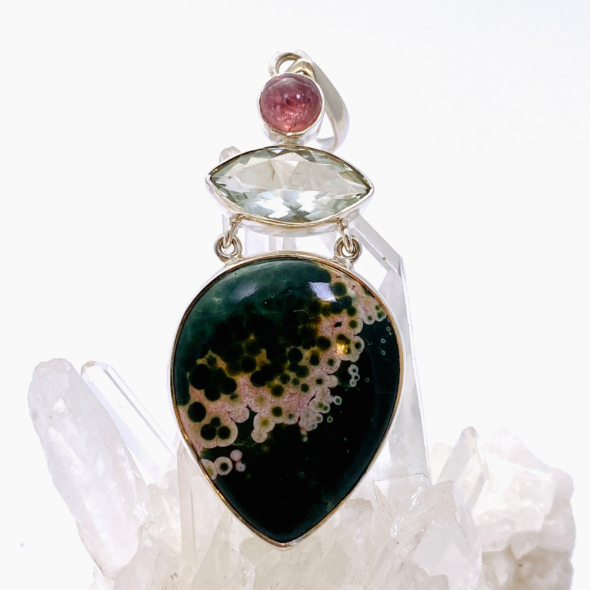 Ocean Jasper, Prasiolite and Pink Tourmaline Multi-stone Pendant MT500-OJ