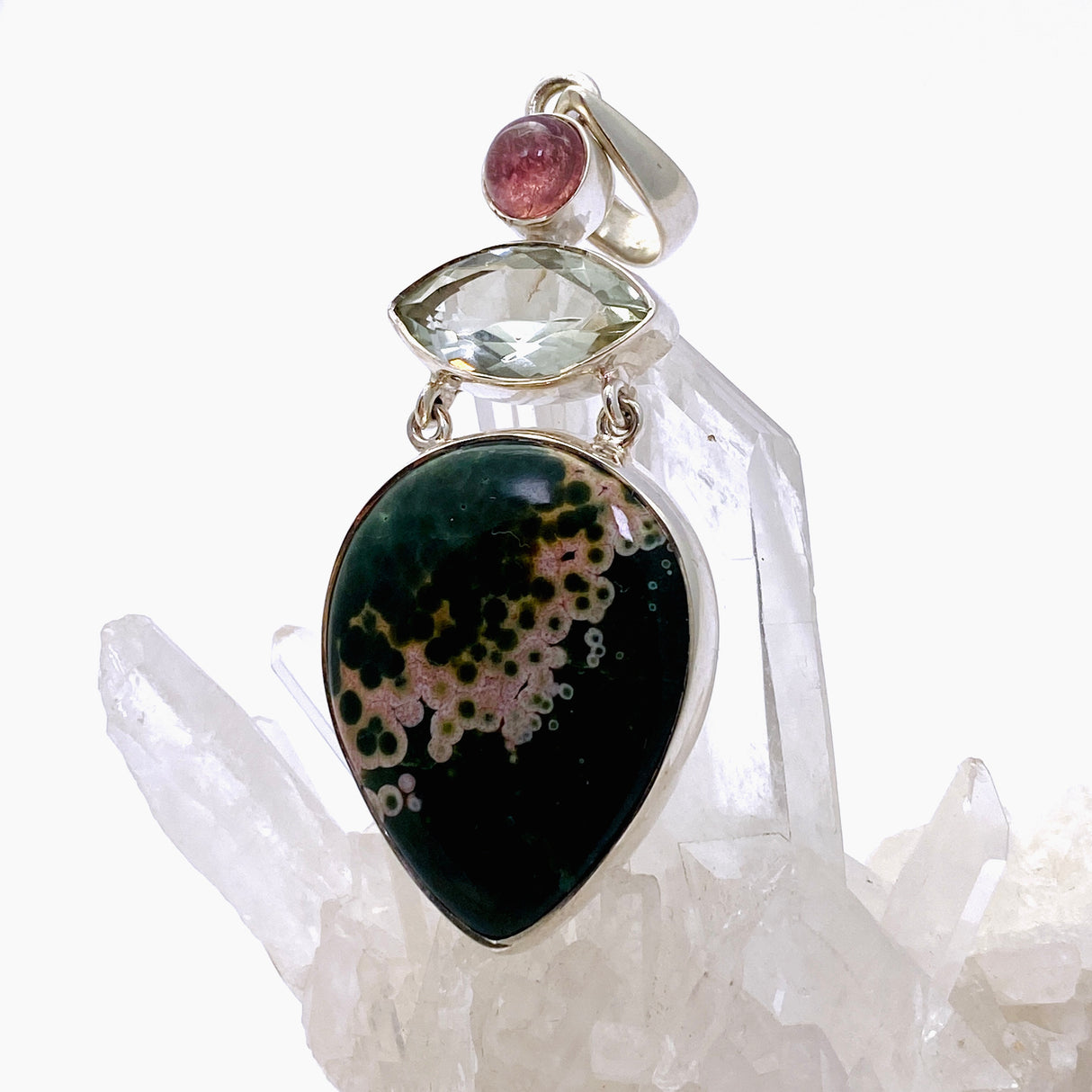 Ocean Jasper, Prasiolite and Pink Tourmaline Multi-stone Pendant MT500-OJ