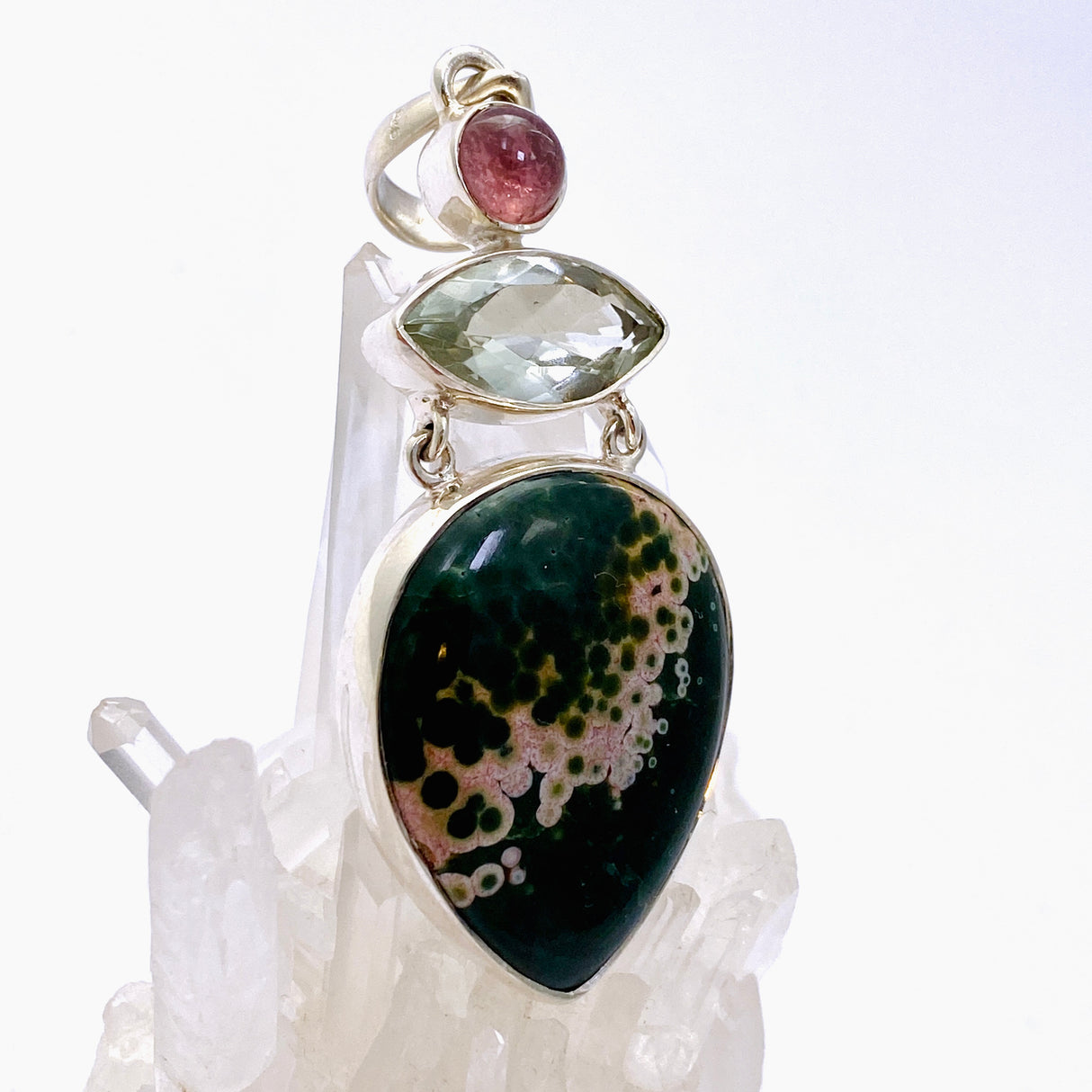 Ocean Jasper, Prasiolite and Pink Tourmaline Multi-stone Pendant MT500-OJ