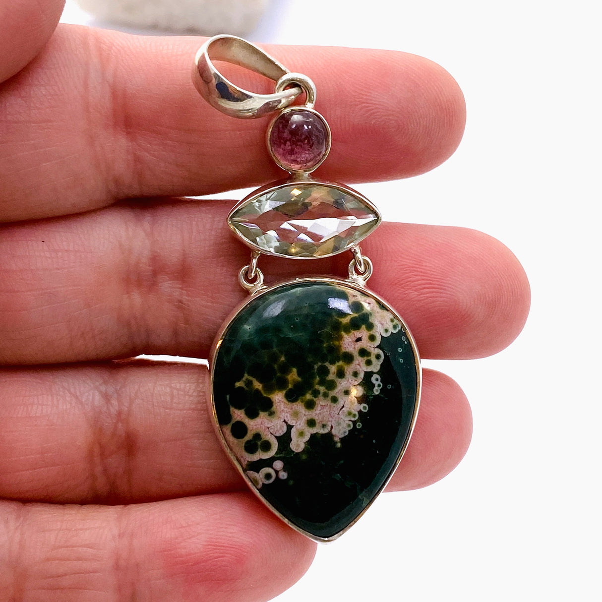 Ocean Jasper, Prasiolite and Pink Tourmaline Multi-stone Pendant MT500-OJ