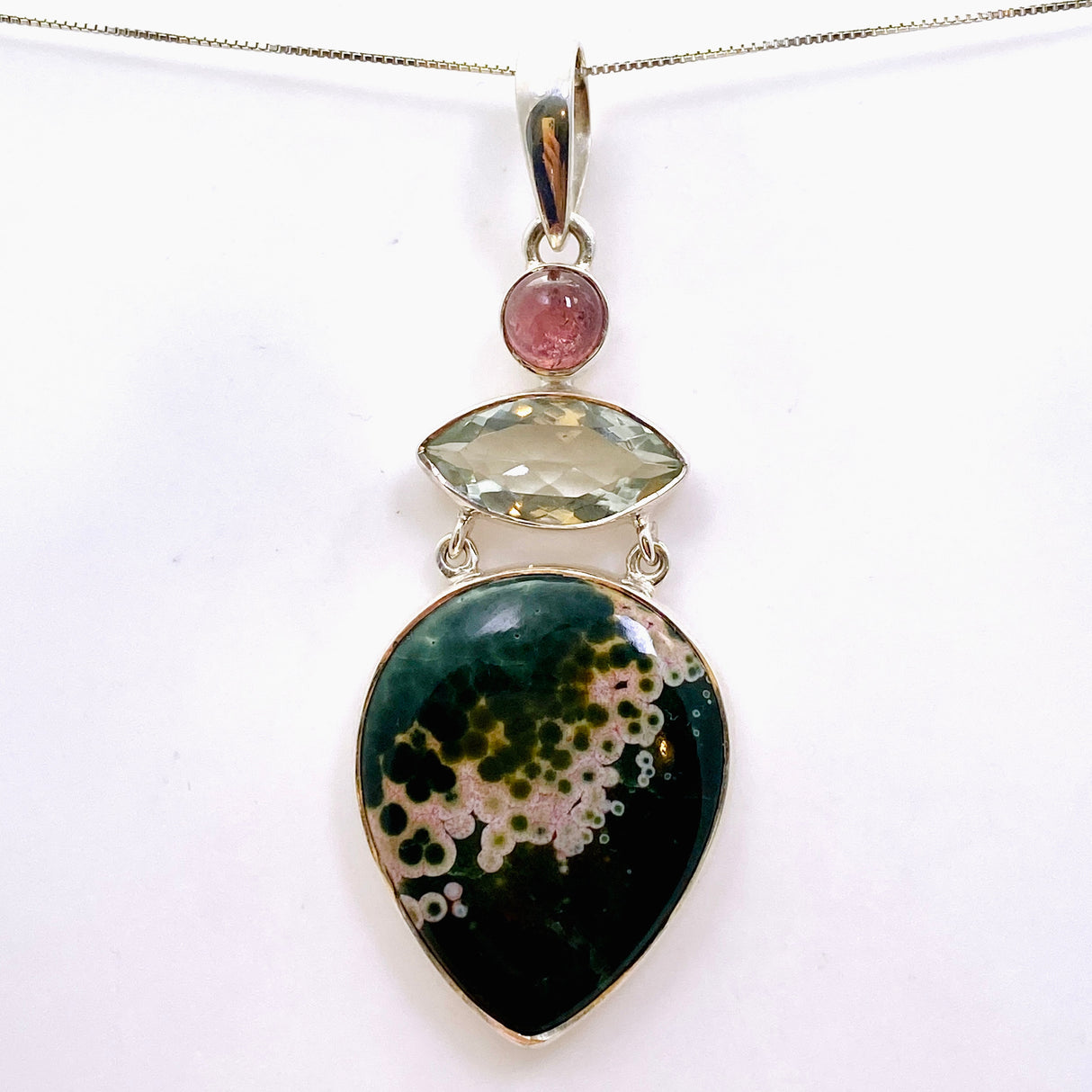 Ocean Jasper, Prasiolite and Pink Tourmaline Multi-stone Pendant MT500-OJ