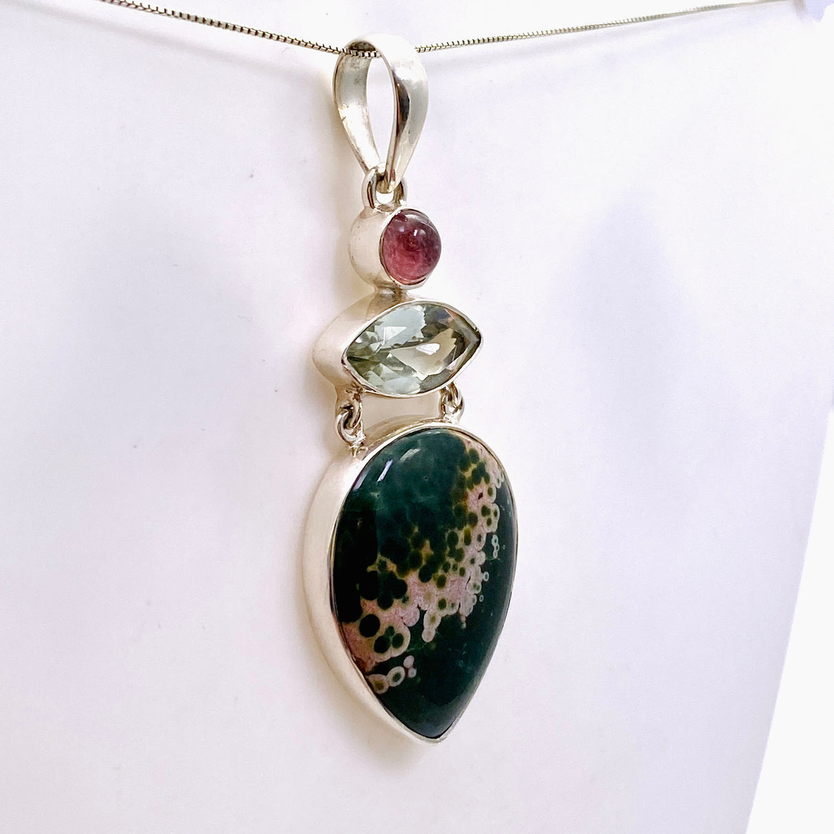 Ocean Jasper, Prasiolite and Pink Tourmaline Multi-stone Pendant MT500-OJ