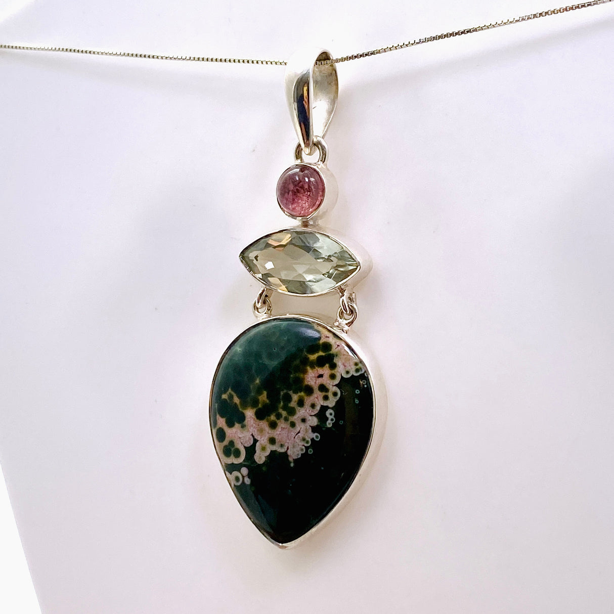 Ocean Jasper, Prasiolite and Pink Tourmaline Multi-stone Pendant MT500-OJ