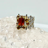 Orange Kyanite cushion cut with Tourmaline and Sapphire Designer ring Size 8 GRA580