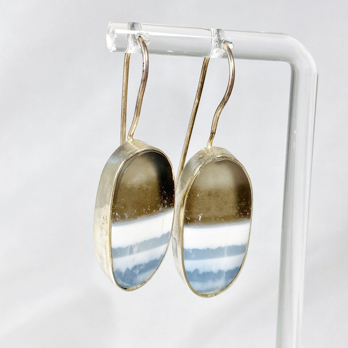 Owyhee 'Blue Opal' fixed hook oval earrings KEGJ480 - Nature's Magick