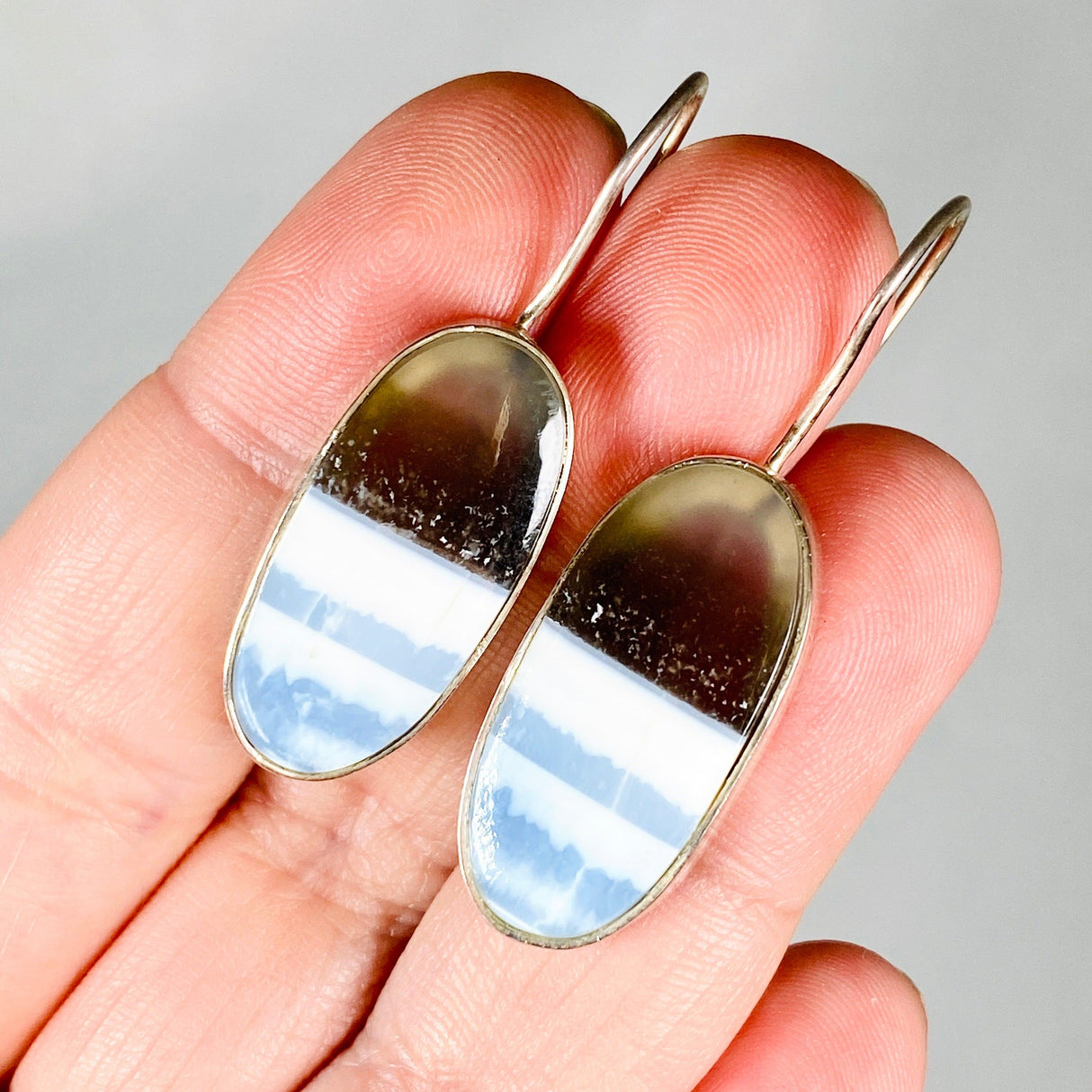 Owyhee 'Blue Opal' fixed hook oval earrings KEGJ480 - Nature's Magick