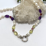 Pearl, Amethyst, Lemon Quartz and Tourmaline Necklace HNGJ-01