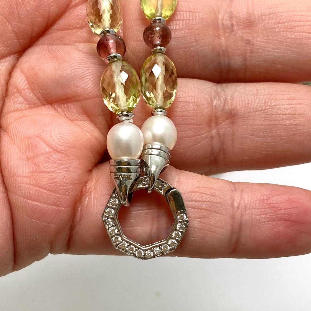 Pearl, Amethyst, Lemon Quartz and Tourmaline Necklace HNGJ-01