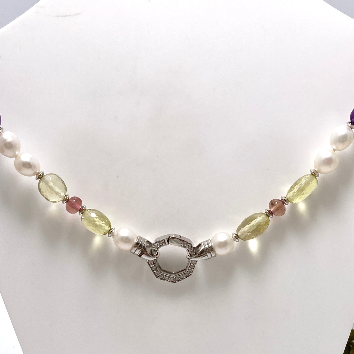 Pearl, Amethyst, Lemon Quartz and Tourmaline Necklace HNGJ-01