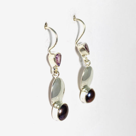 Pearl and Amethyst faceted earrings E2531-AM - Nature's Magick