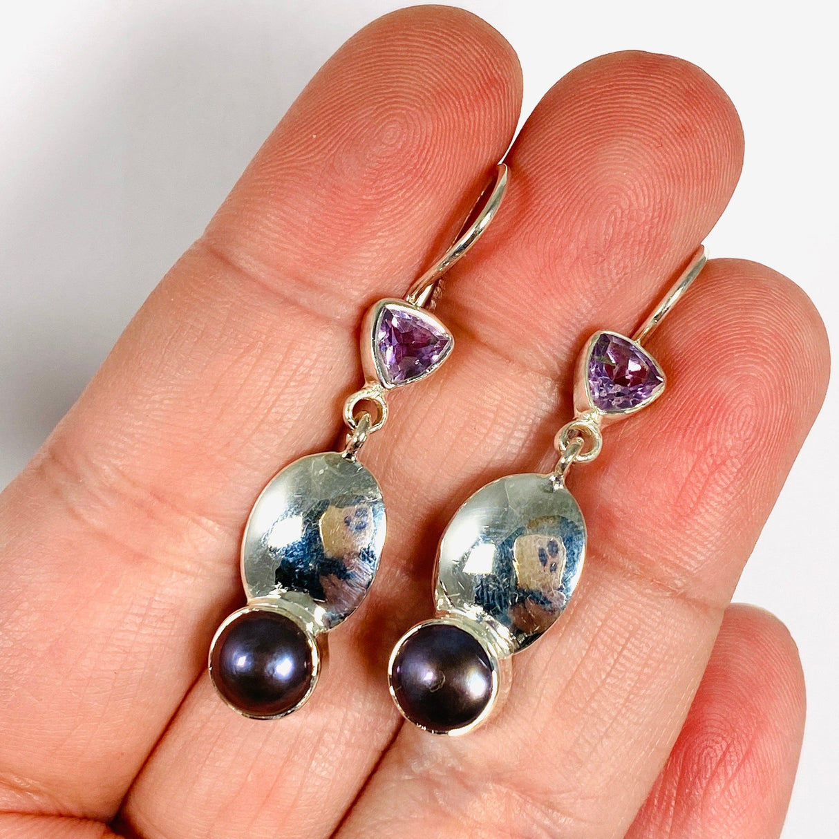 Pearl and Amethyst faceted earrings E2531-AM - Nature's Magick