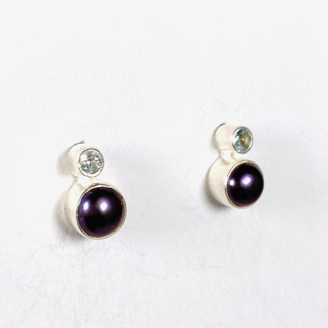 Pearl and Blue Topaz studs S259-BTP - Nature's Magick