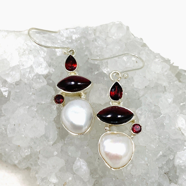 Pearl and Garnet Multi-stone Earrings KEGJ1446 - Nature's Magick