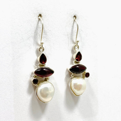 Pearl and Garnet Multi-stone Earrings KEGJ1446 - Nature's Magick