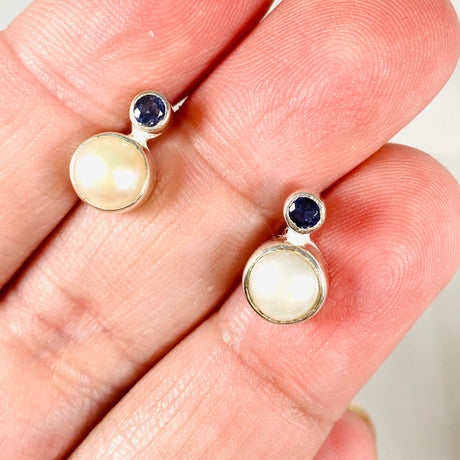 Pearl and Iolite studs S259-IO - Nature's Magick