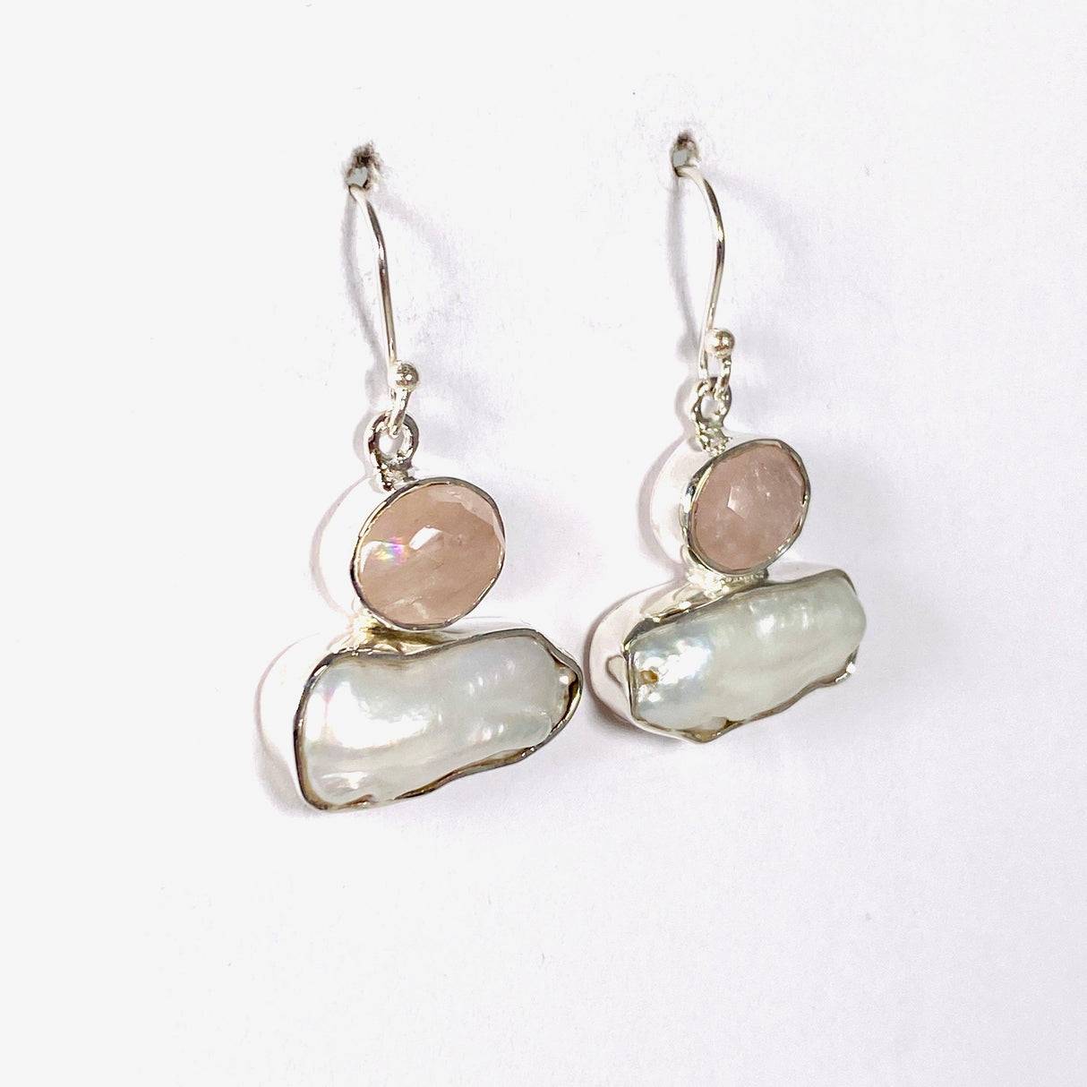 Pearl and Rose Quartz faceted earrings E2393-RQ - Nature's Magick