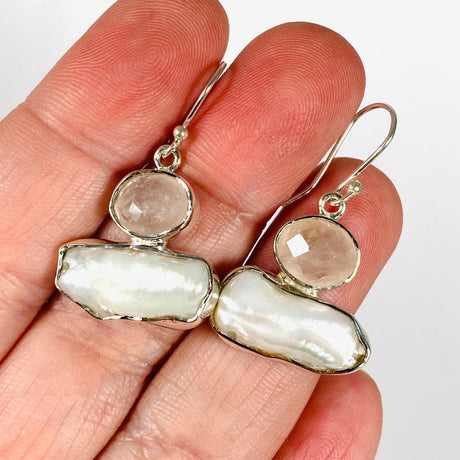 Pearl and Rose Quartz faceted earrings E2393-RQ - Nature's Magick