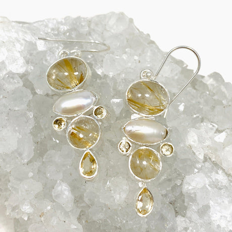 Pearl and Rutilated Quartz Multi-stone Earrings KEGJ1448 - Nature's Magick