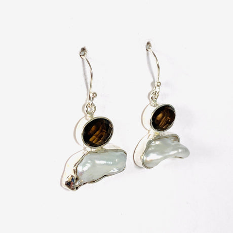 Pearl and Smokey Quartz faceted earrings E2393-SQ - Nature's Magick