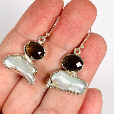 Pearl and Smokey Quartz faceted earrings E2393-SQ - Nature's Magick