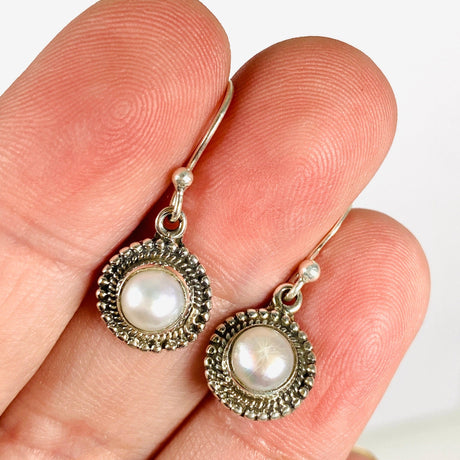 Pearl round earrings with silver detailing E2695 - Nature's Magick