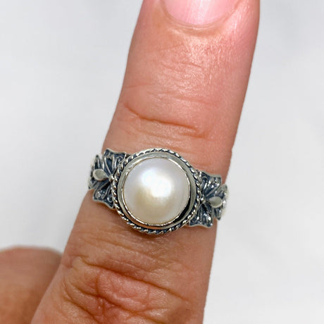 Pearl Round Ring in a Decorative Setting R3671 - Nature's Magick