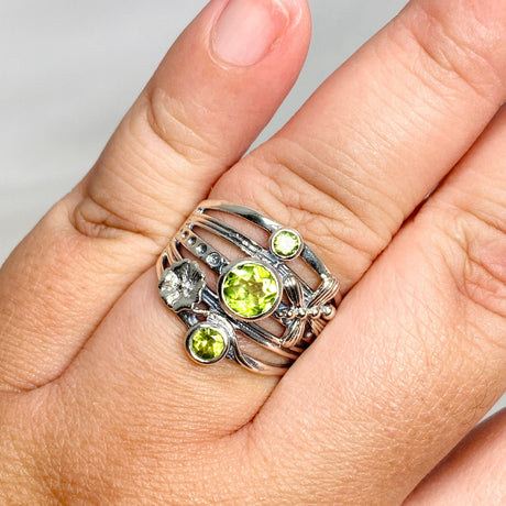 Peridot Faceted Multi-stone Ring with Floral accents R3890 - Nature's Magick