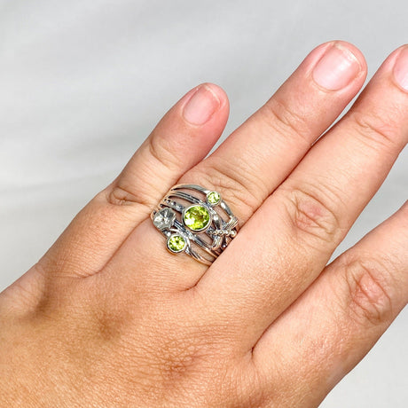 Peridot Faceted Multi-stone Ring with Floral accents R3890 - Nature's Magick