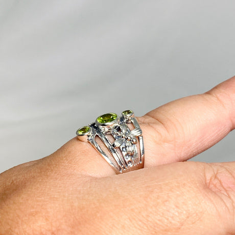 Peridot Faceted Multi-stone Ring with Floral accents R3890 - Nature's Magick