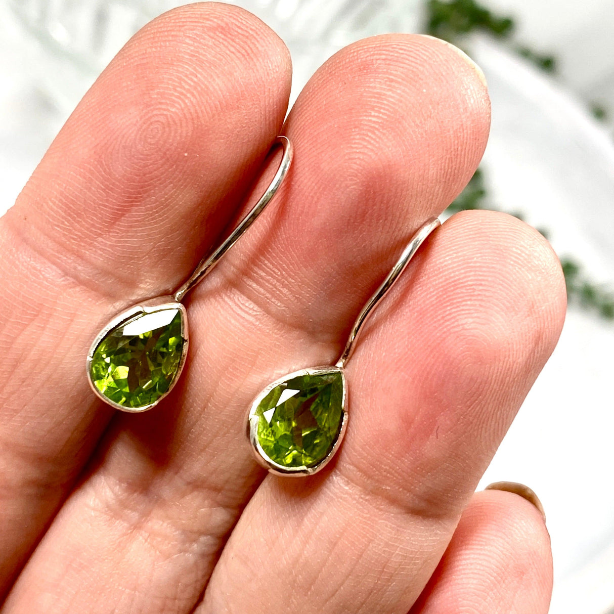 Peridot faceted teardrop earrings KEGJ894 - Nature's Magick