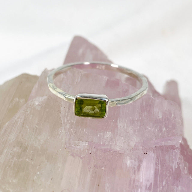 Peridot Rectangular Faceted Fine Band Ring R3793-PER - Nature's Magick