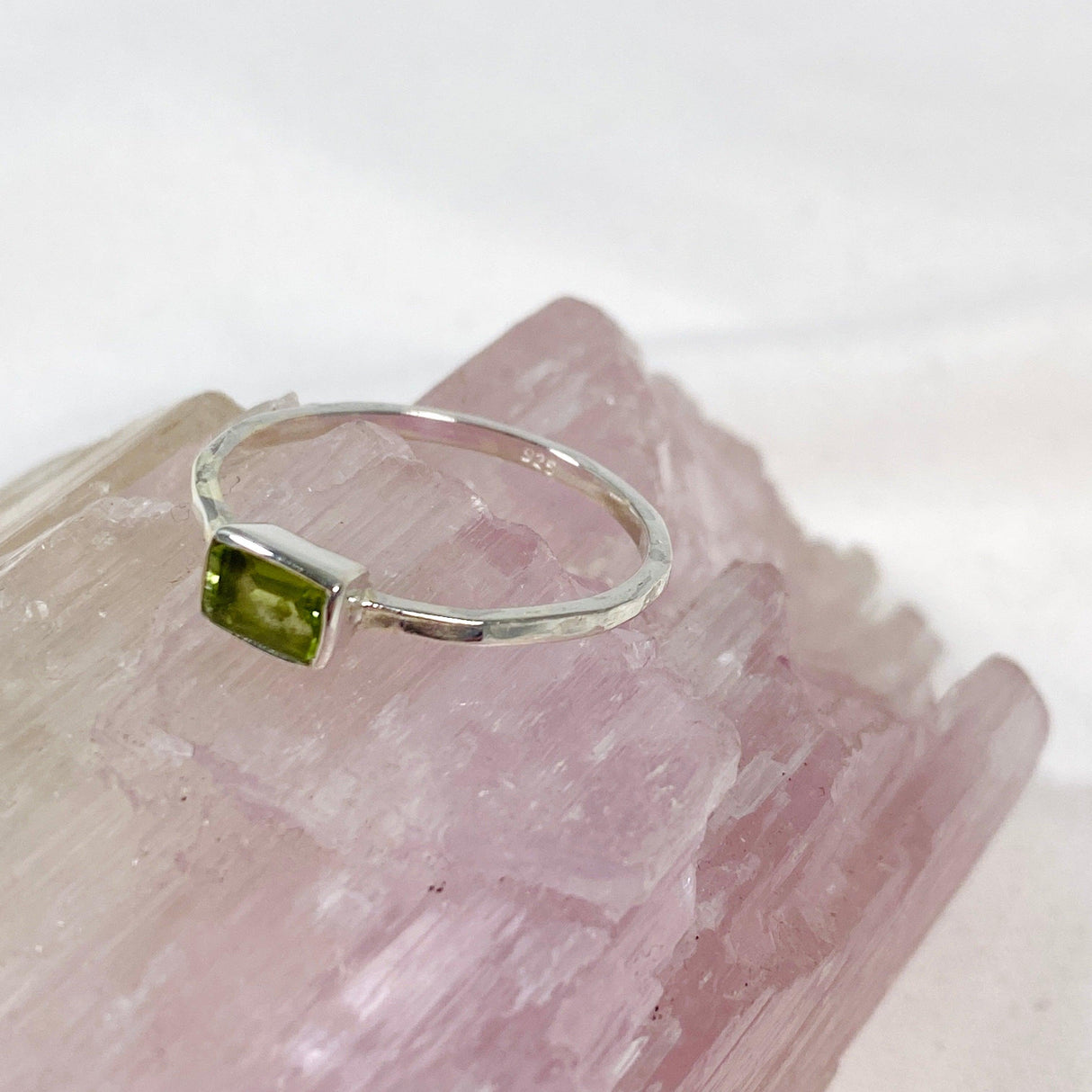 Peridot Rectangular Faceted Fine Band Ring R3793-PER - Nature's Magick