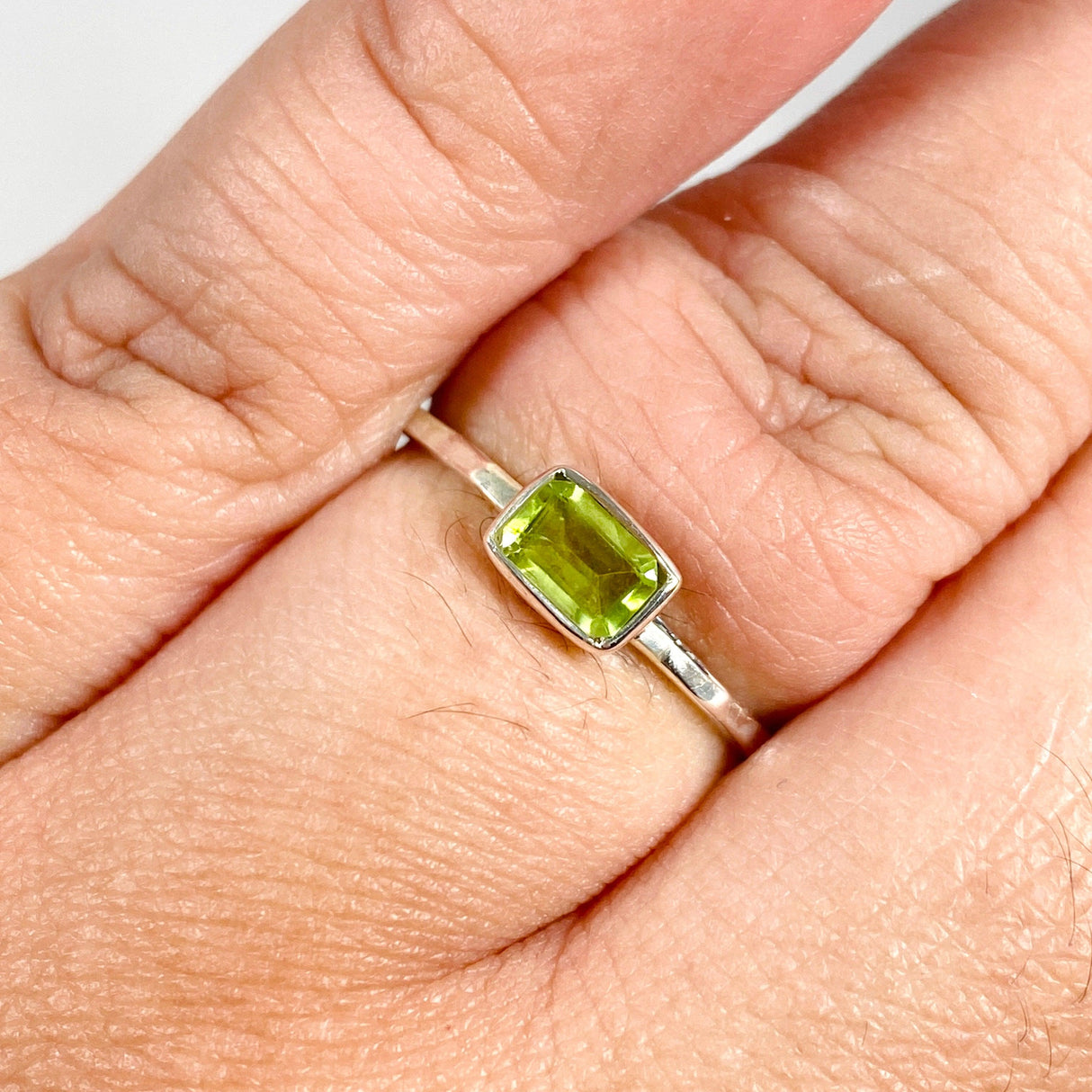 Peridot Rectangular Faceted Fine Band Ring R3793-PER - Nature's Magick