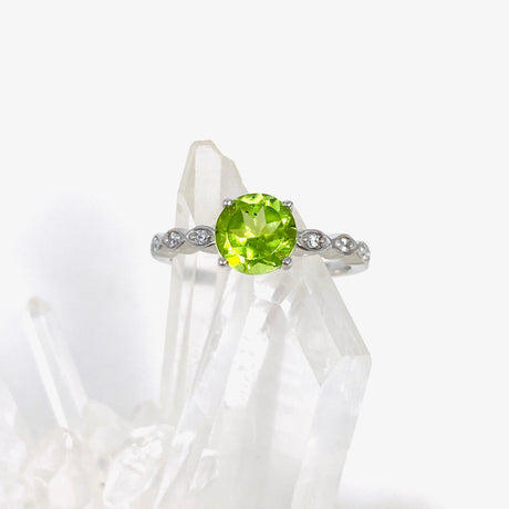 Peridot round faceted ring with CZ HRGJ-46 - Nature's Magick