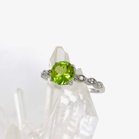 Peridot round faceted ring with CZ HRGJ-46 - Nature's Magick