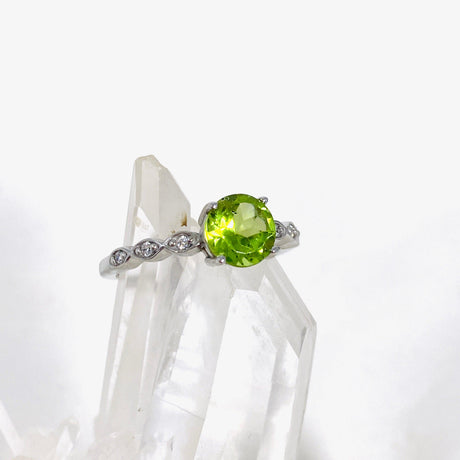 Peridot round faceted ring with CZ HRGJ-46 - Nature's Magick