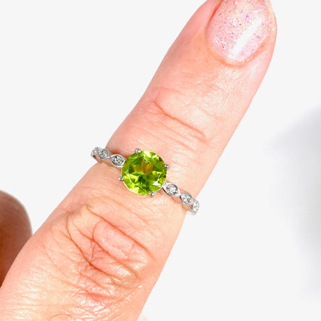 Peridot round faceted ring with CZ HRGJ-46 - Nature's Magick