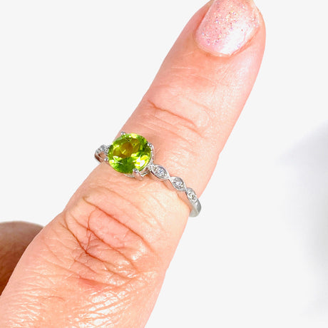 Peridot round faceted ring with CZ HRGJ-46 - Nature's Magick