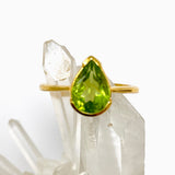 Peridot Teardrop Faceted 2.5 micron Gold Plated Ring Size 8 PRGJ995