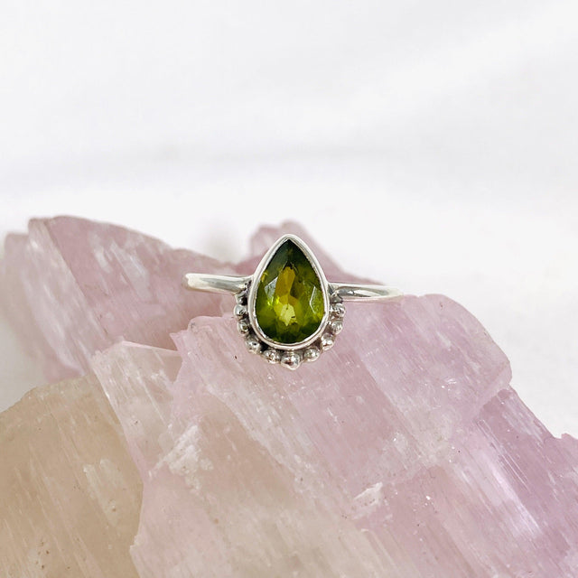 Peridot Teardrop Faceted fine band ring R3800-PT - Nature's Magick