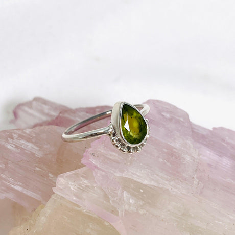 Peridot Teardrop Faceted fine band ring R3800-PT - Nature's Magick