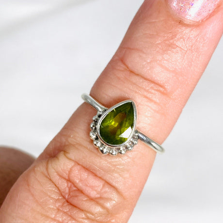 Peridot Teardrop Faceted fine band ring R3800-PT - Nature's Magick