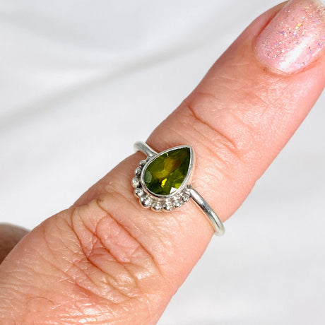 Peridot Teardrop Faceted fine band ring R3800-PT - Nature's Magick