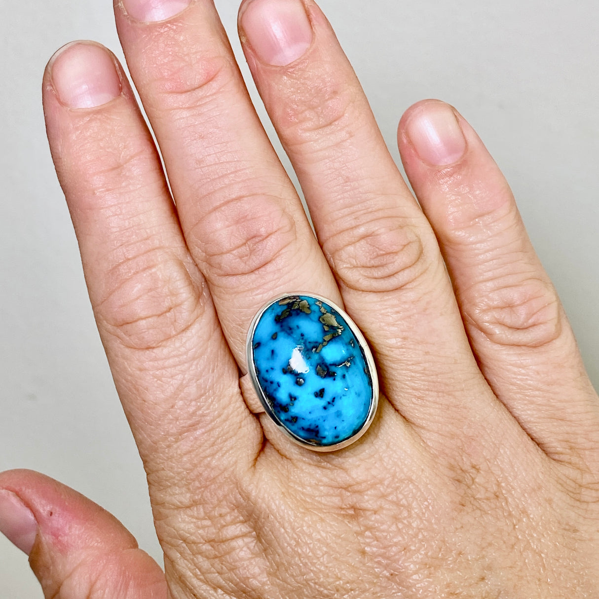 Persian Turquoise with Pyrite (Iran) Oval Cabochon Ring Size 10 PRGJ870