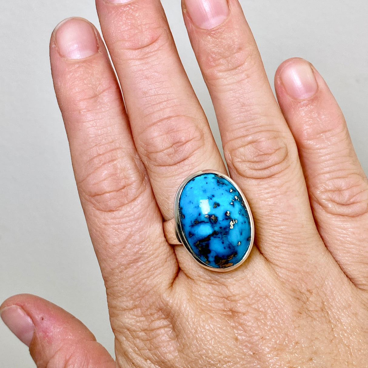 Persian Turquoise with Pyrite (Iran) Oval Cabochon Ring Size 10 PRGJ870