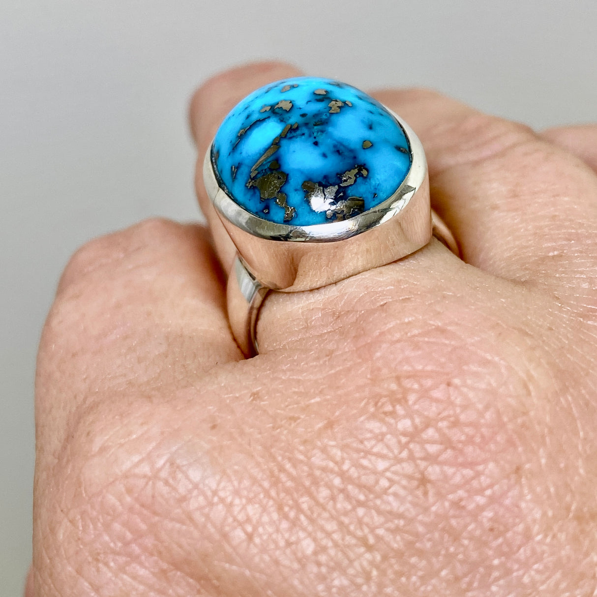 Persian Turquoise with Pyrite (Iran) Oval Cabochon Ring Size 10 PRGJ870